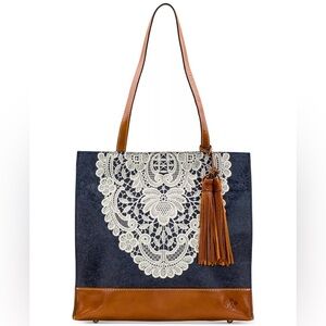 Patricia Nash Toscano Denim Crochet Tote NEW